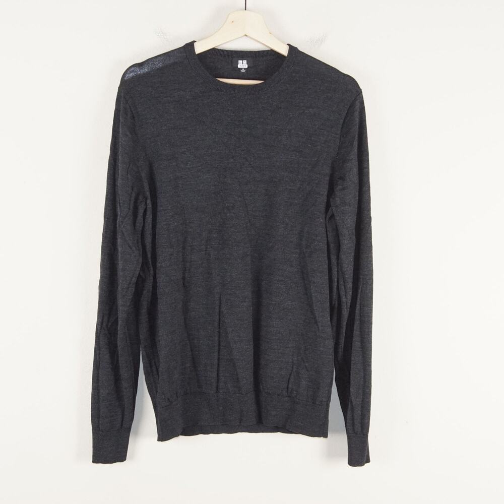 Uniqlo Merino Wool Gray Lightweight Crew Sweater Mens Sz M